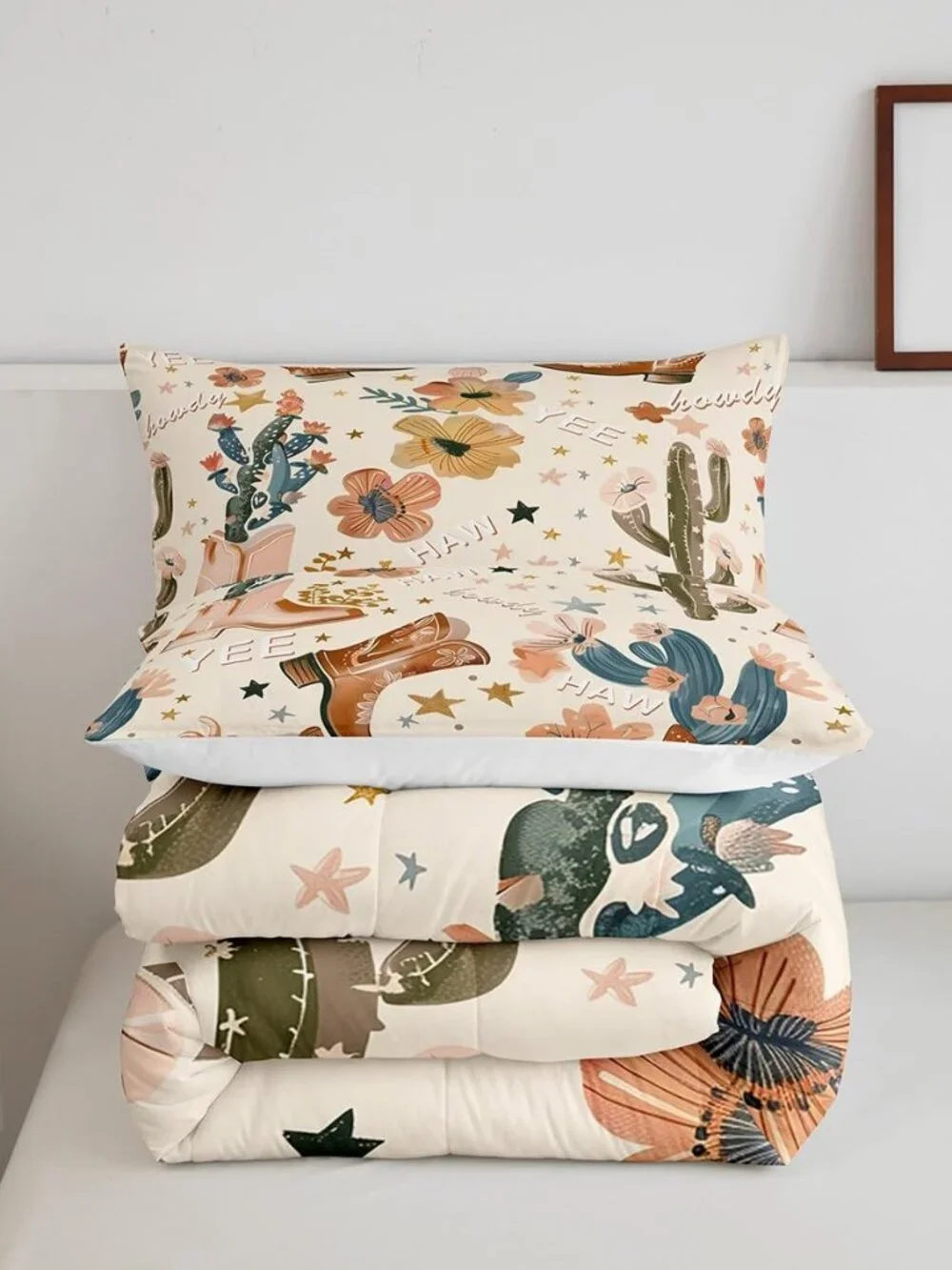 Cowgirl Comforter Set Queen Size, Country Western Cowboy Boots Brown Bedding Set
